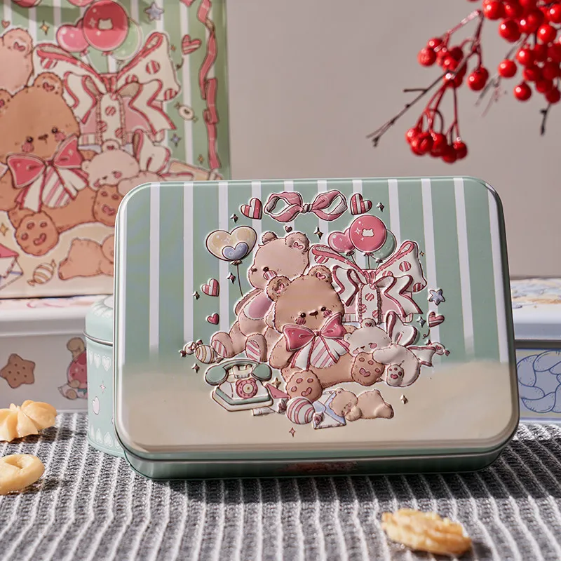 Cartoon Cat Candy Storage Tin Box With Lid Large Empty Rectangular Metal Cookies Gift Box Home Coffee Sugar Organizer Container