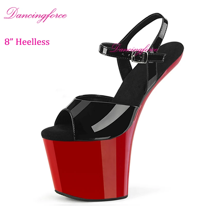 Black Red Fetish 20Cm/8Inches Heelless Pole Dance Shoes Women Sexy No Heel Young Girls Trend Fashion Stripper Sandals