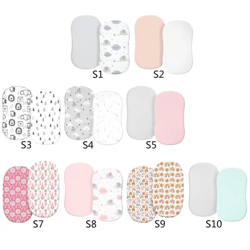 Set of 2pcs Baby Fitted Sheet Crib Bed Case Solid/Cartoon Print Bassinet Sheet Mattress Cover Elastic Removable Sleeve