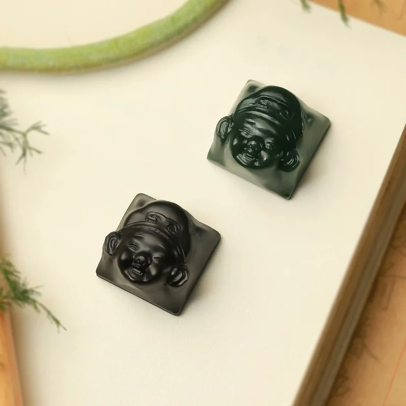 Hetian Jade Pigsy Keycaps Translucent Jade/Bianstone Personalized Keycaps Original Hand-carved Keycaps for Mechanical Keyboard