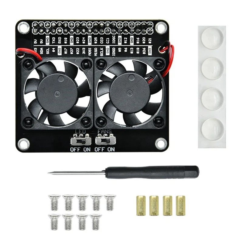 

Superb RPI Dual Cooling Fan Shield Expansion Board For Raspberry Pi 5B/4B/Zero With LED RPI Radiator DIY Projects Electronic