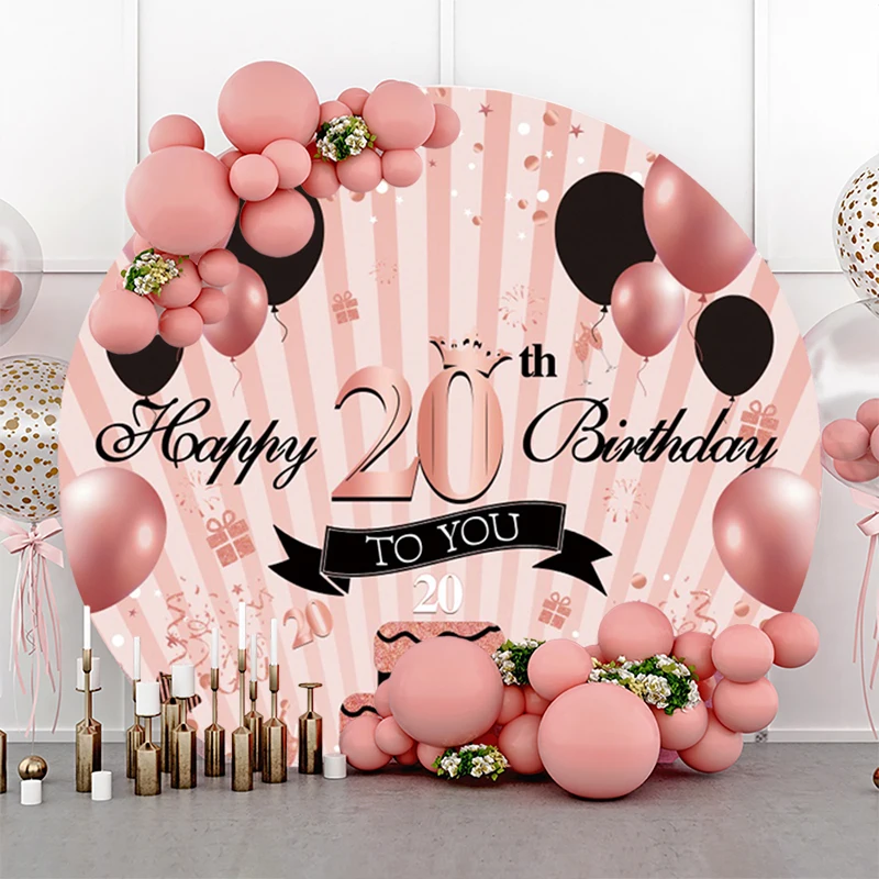 20th Anniversary Round Backdrop Cover Happy Birthday Decoration Women Men 20 Years Old Party Circle Photo Background Cloth