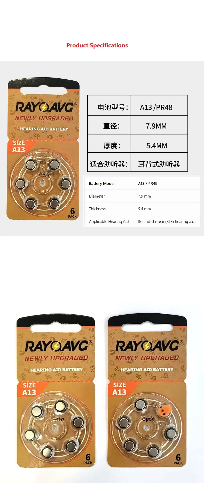 A13 Hearing Aid Batteries  Zinc Air 1.45V High Performance Battery for Hearing Aid