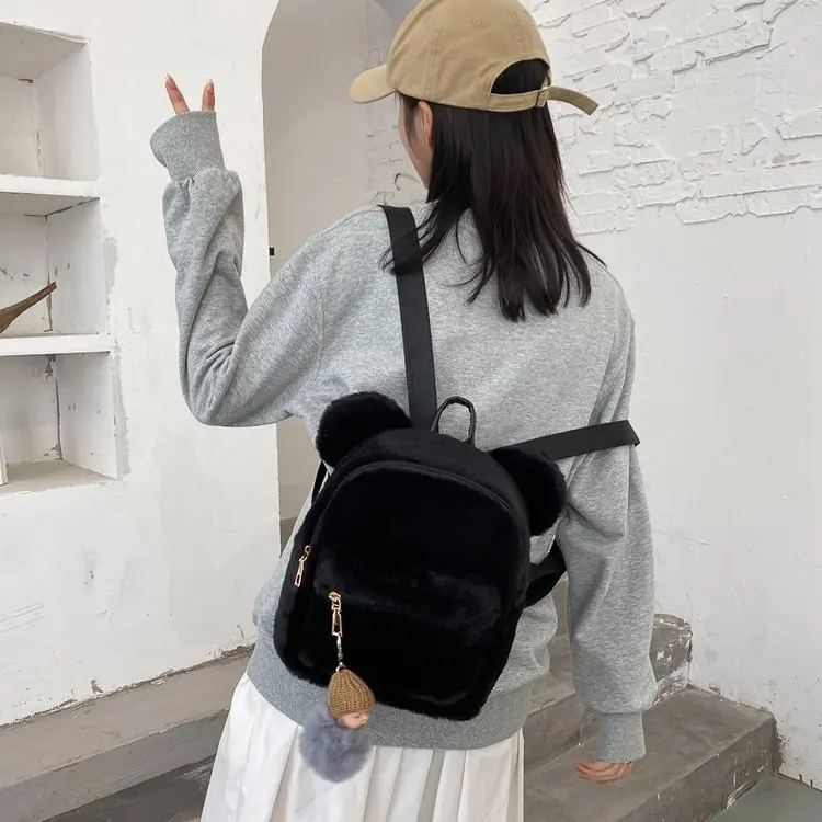 Plush bag ladies small backpack Korean cute Mao Mao backpack 2023 autumn and winter new Joker online celebrity handbag