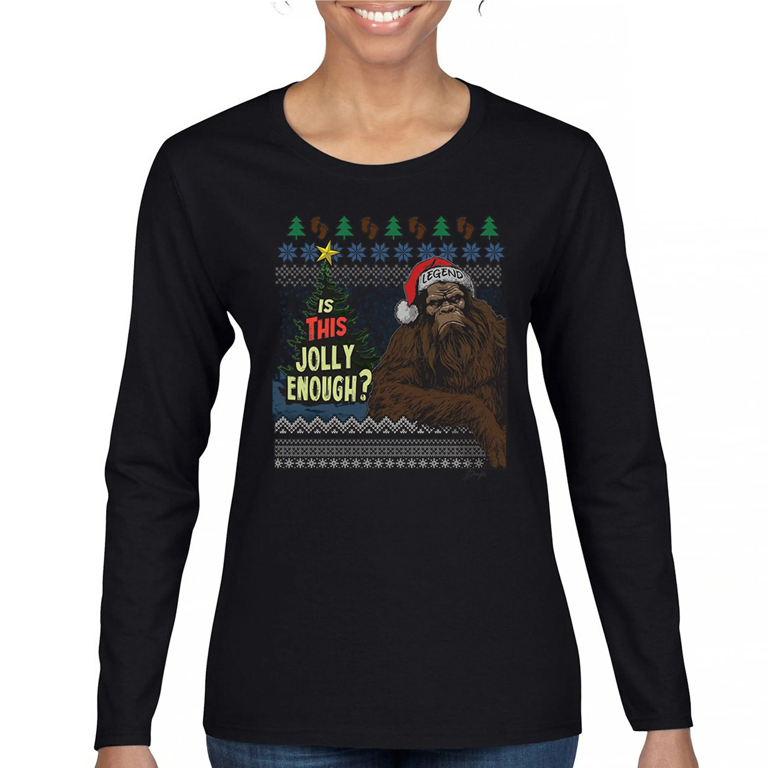 Is This Jolly Assez Bigfoot T-shirt de Noël à manches longues pour femmes, Sasquatch