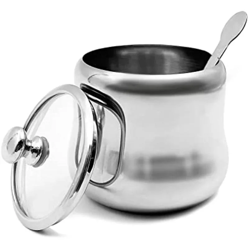 300ml Stainless Steel Spice Jar Sugar Bowl Coffee Container Seasoning Jar Condiment Pot Canister Cruet with Lid and Spoon