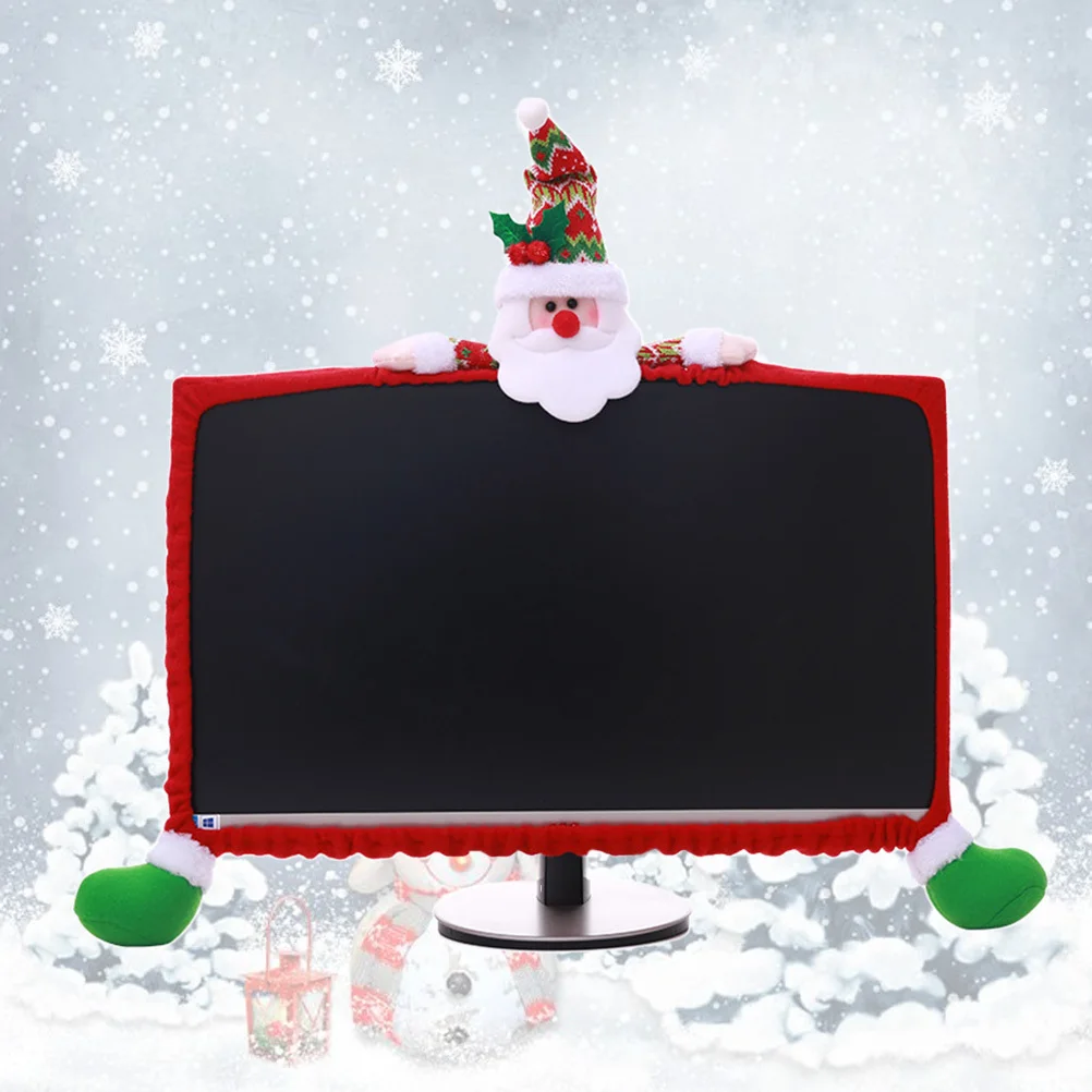 25-35Inch Monitor Cover Red Christmas Cartoon Design Screen Decoration for Computer 25 35 Inch Festival Ornament