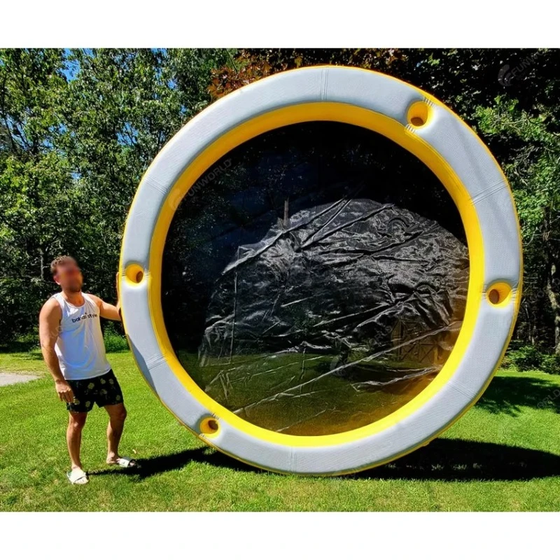 Custom inflatable round water mattress floating hammock with motorboat arm floating ring swimming island bed net beverage rack