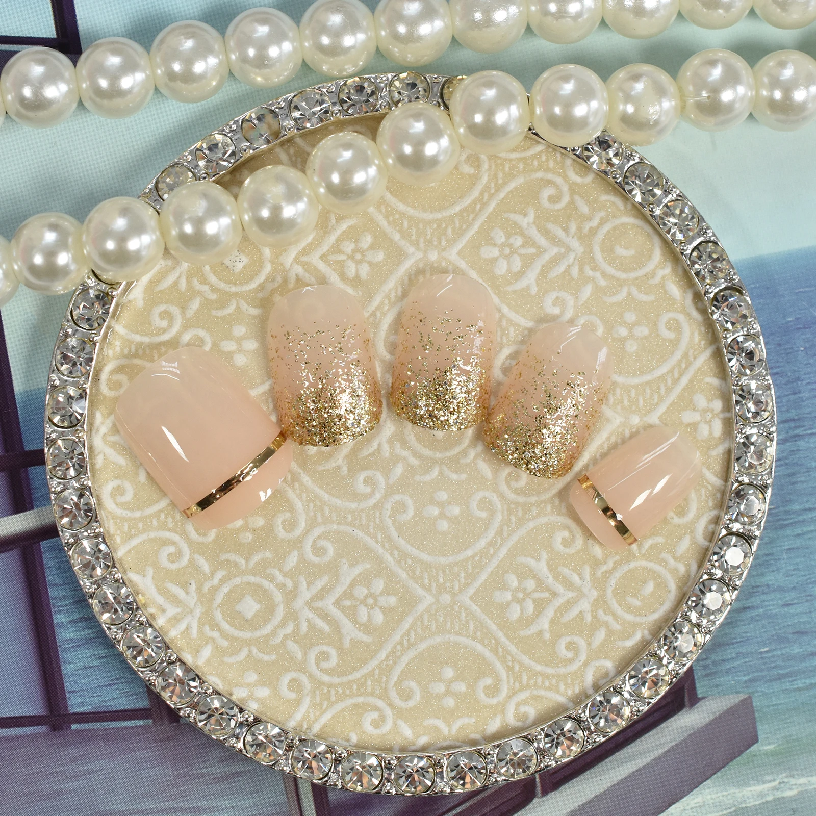 24pcs Short Full Cover Glitter Press On Nail Tips Fake Nails Charm Fingernails For Daily Wear Wedding Shopping Working With Tabs image 6