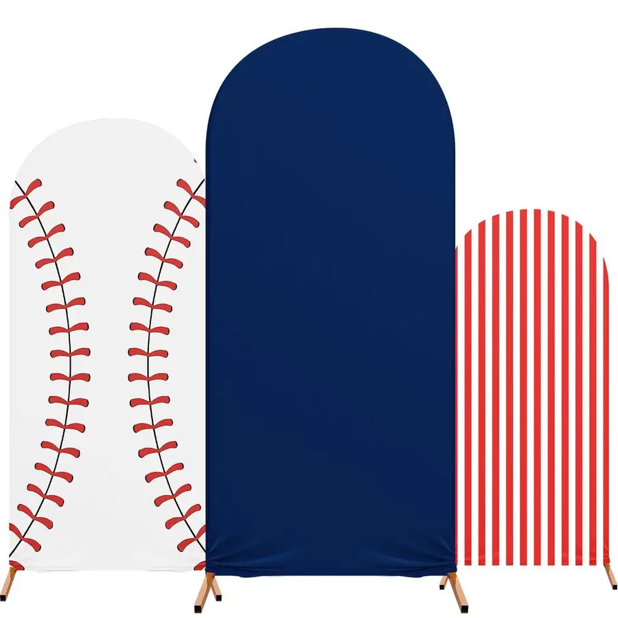 

3 Set Baseball Theme Arch Backdrop Stand Covers Sport Background Arched Stretchy Fabric Backdrop Cover for Boys Birthday Basebal