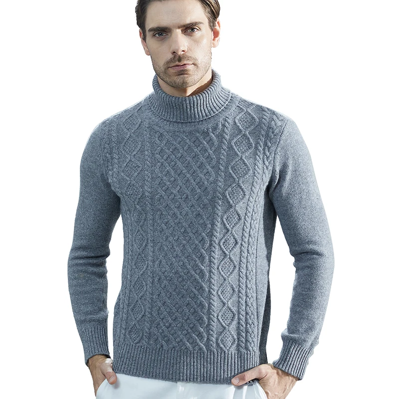 Fashion TurtleNeck Men\'s Knitted Sweaters Cashmere Sweater 100% Merino Wool Thick Knit Pullover Winter Fall Male Jumper Clothing