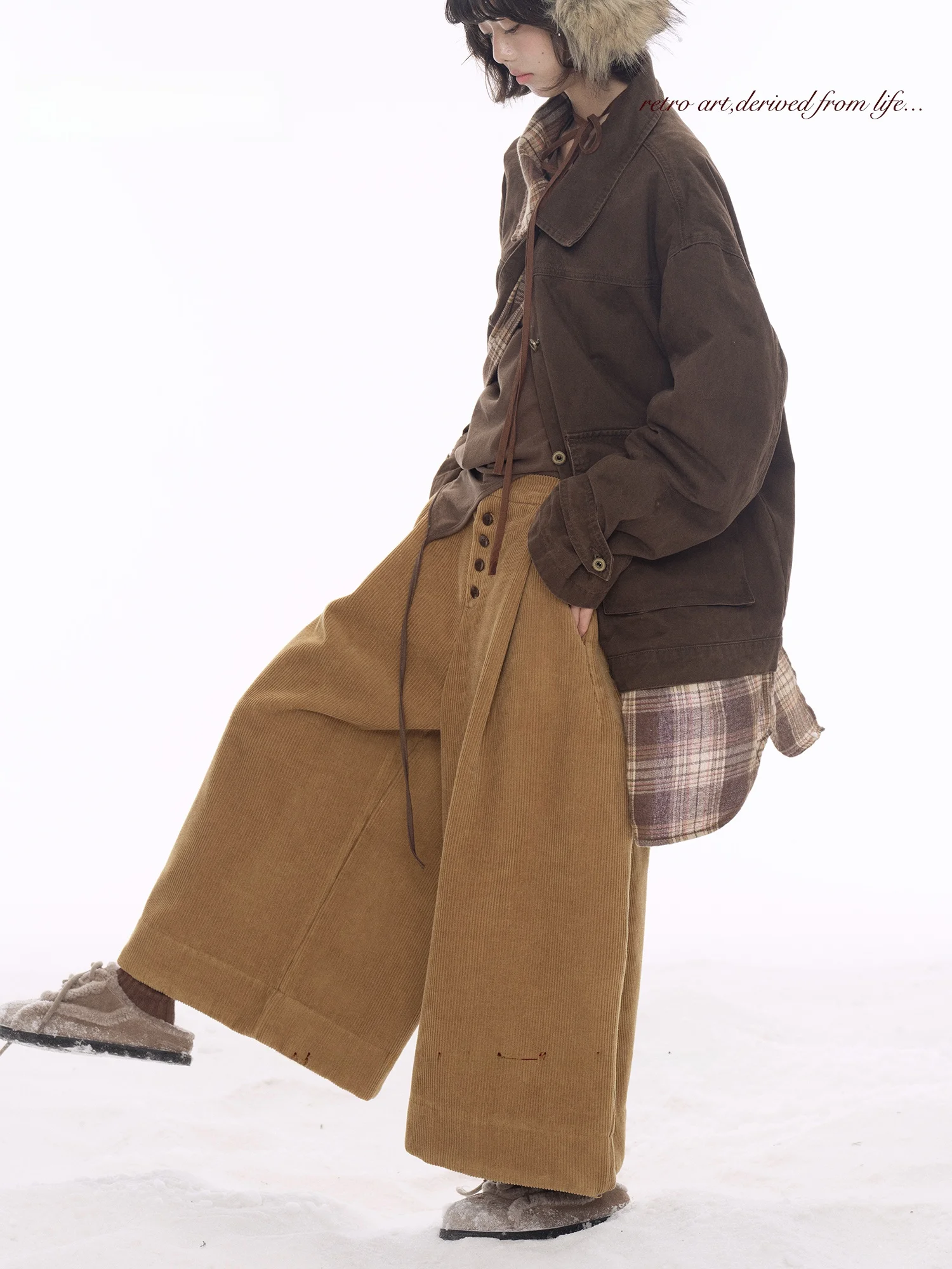 

Tiongtiong японские повседневные брюки с широкими штанинами на подкладке, женские осенне-зимние свободные универсальные утягивающие длинные брюки