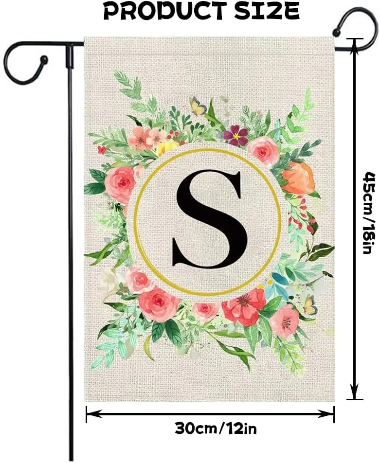 Monogram Letter S Summer Welcome Garden Flags 12x18 Double Sided Burlap Initial Family Last Name Small Yard Flag Floral for Outs