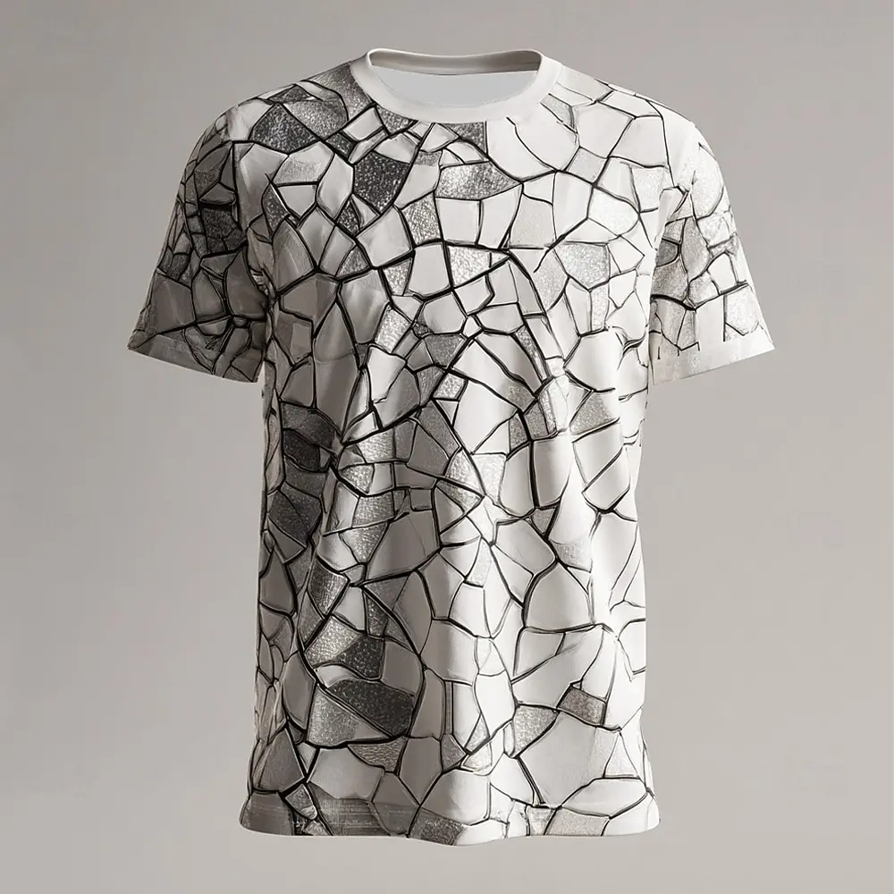 Men Mosaic Tile Vintage Geometric 3D Print Crew Neck Short Sleeve T-Shirt