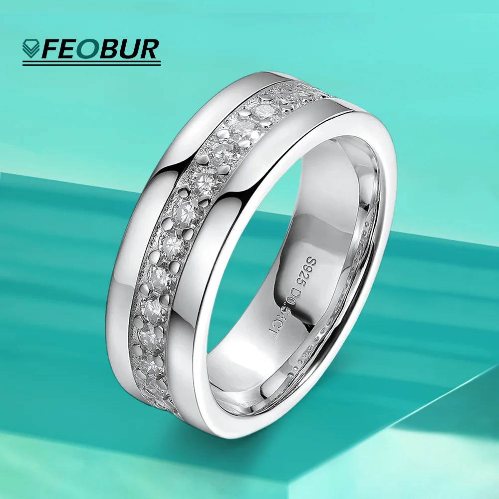 

FEOBUR 2mm Moissanite Wedding Band for Man 925 Sterling Silver Plated 18k White Gold Ring Round Diamond Eternity Bands Jewelry