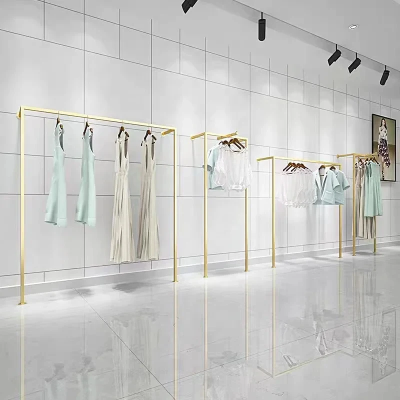 custom.Wall-mounted clothing rack retail boutique stores, stainless steel ceiling-mounted metal hanging clothing displa