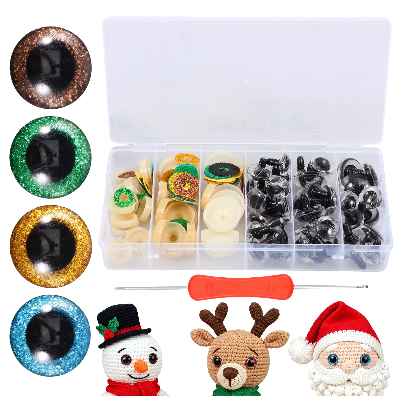 Portable Safety Eye Kit with Sequins and Plastic Box DIY Custom Color Doll Safety Eye for Stuffed Toy Making Plush Doll Repair