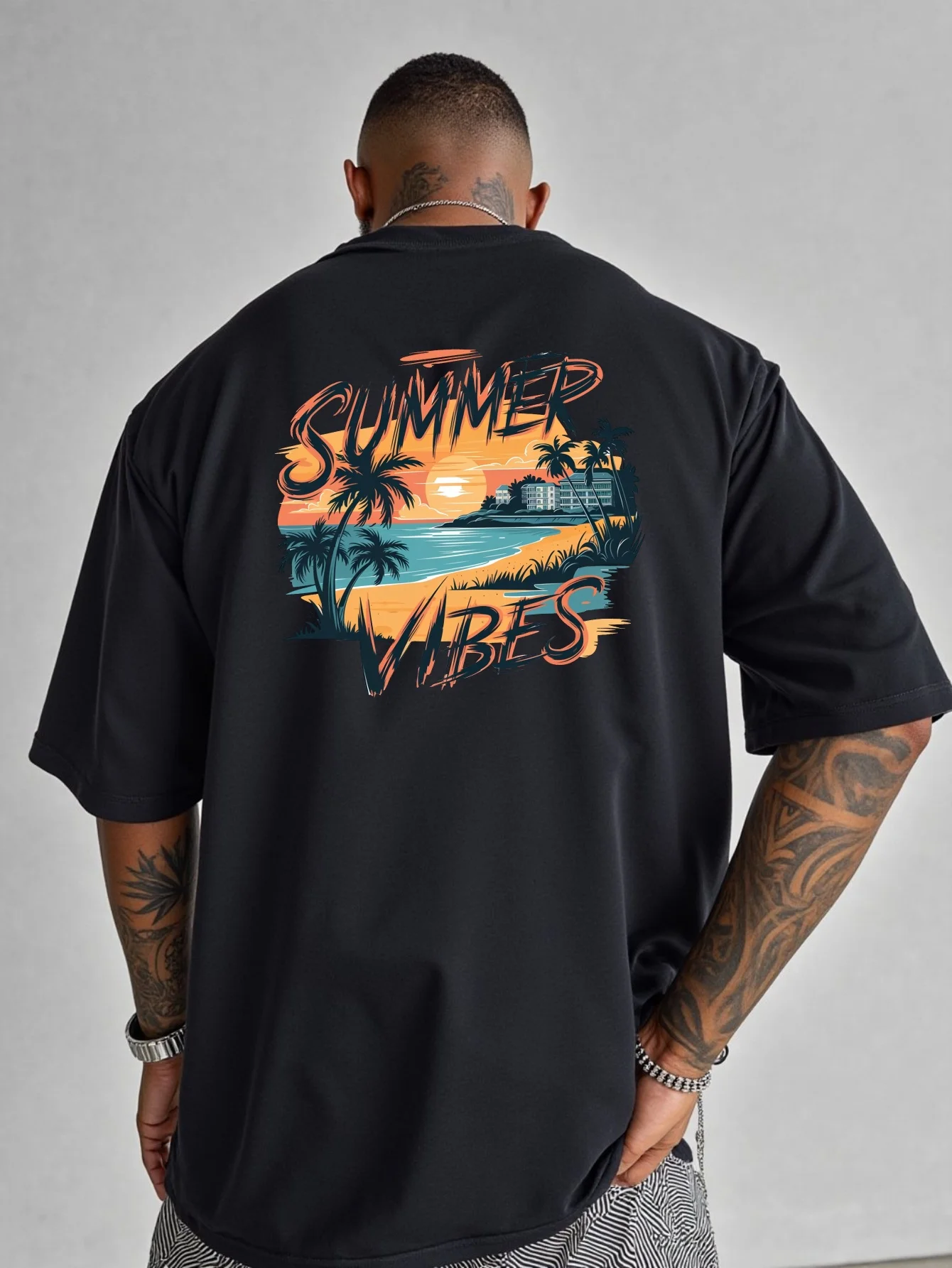 Men'S Summer-Themed Graphic T-Shirt - Featuring a Tropical Beach Sunset Print, Loose Short Sleeves, Lightweight Breathable Fabric, And a Casual Round Neck Design for Spring And Summer