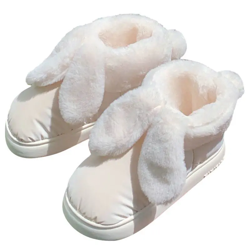Waterproof short snow boots for autumn winter outer wear new sweet cute rabbit ears piled thickened warm cotton boots for women