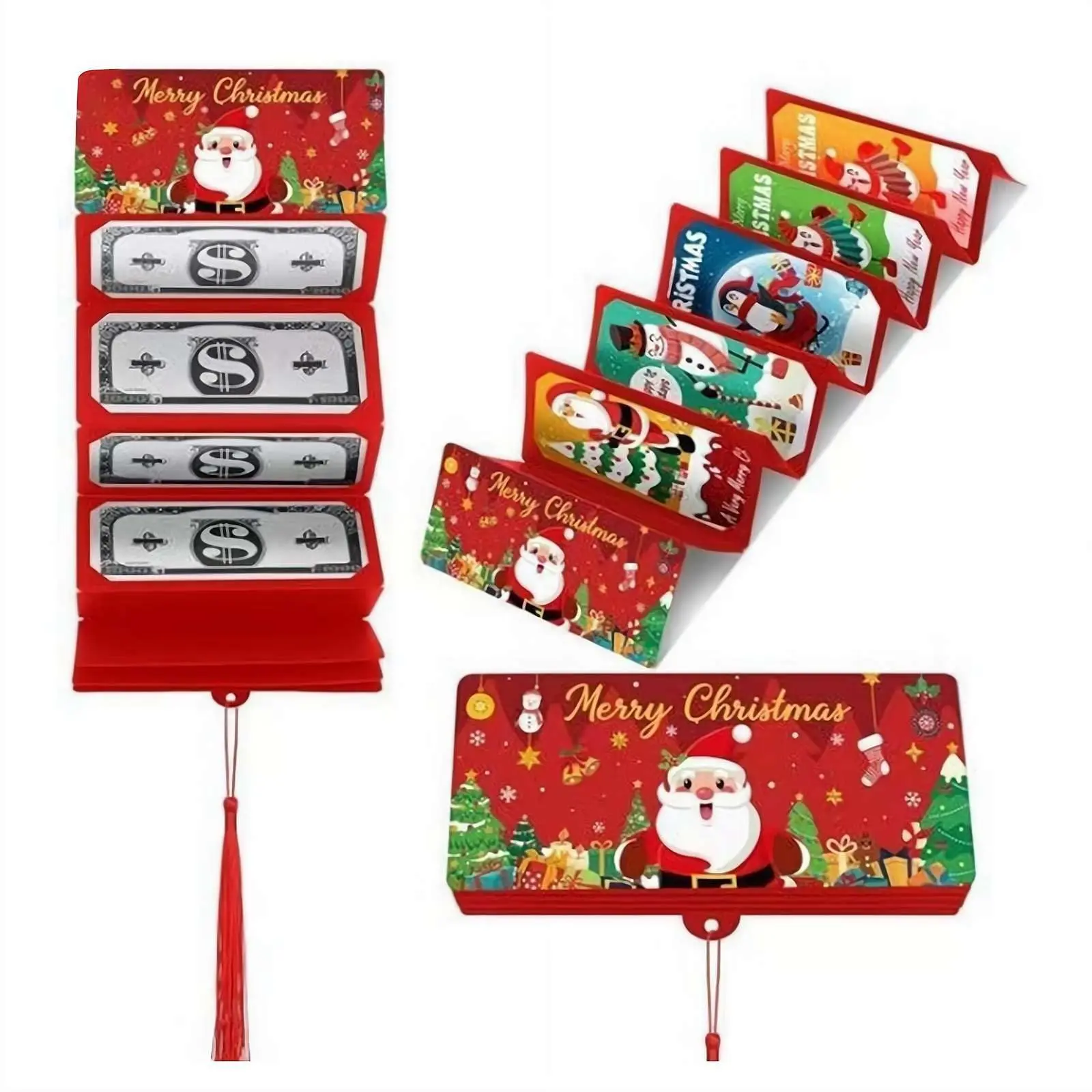 

Christmas Money or Gift Card Holder with 10 Compartments Surprise Xmas Gift Card Holder for Santa Claus Money Card with Envelope