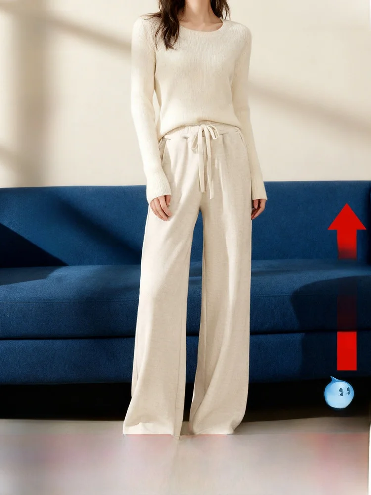 

Женские повседневные брюки Thiened Fce, осенне-зимние широкие брюки, удобные длинные брюки из имитации кашемира, SNOW FLNG