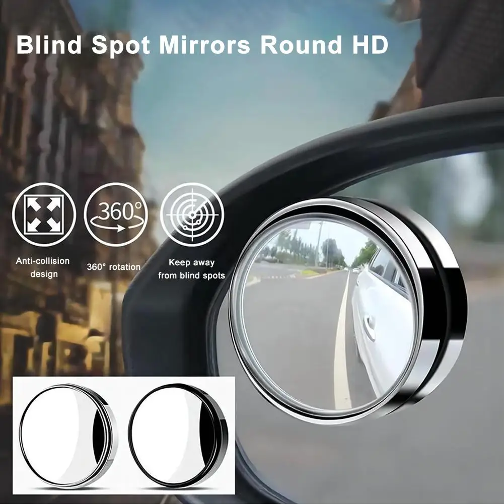 Blind Spot Mirrors Round HD Glass Frameless Convex Small View Rear Car On 360° Mounted Mirror Borderless Stick Circular J1U6