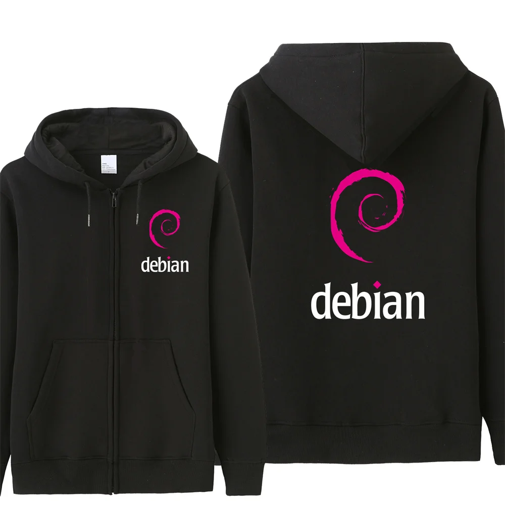 Debian Hoodies Men Fleece Linux Operating System Sweatshirt Hoody Unisex Zipper Jacket Streetwear