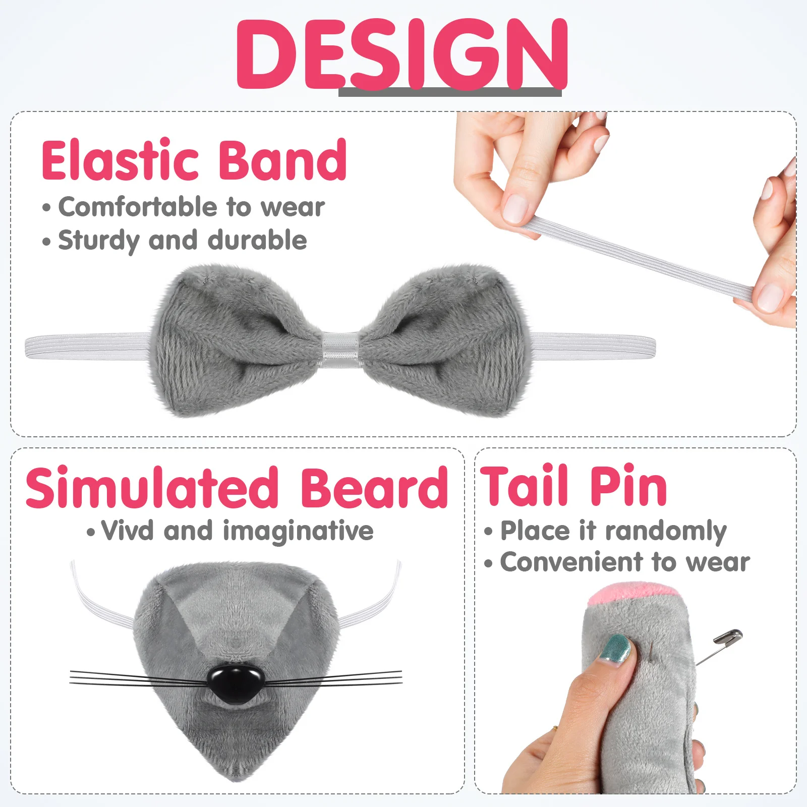 1 set Mouse Ears Headband Kids Costume Set Lightweight Party Wear For Birthday Christmas Cosplay Mask Masquerade Decorative