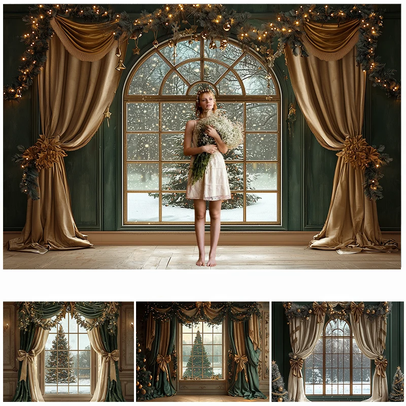 

LS Photography Backdrops Christmas Tree Window Room Decoration Family Xmas Holiday Photo Background For Photographs Studio