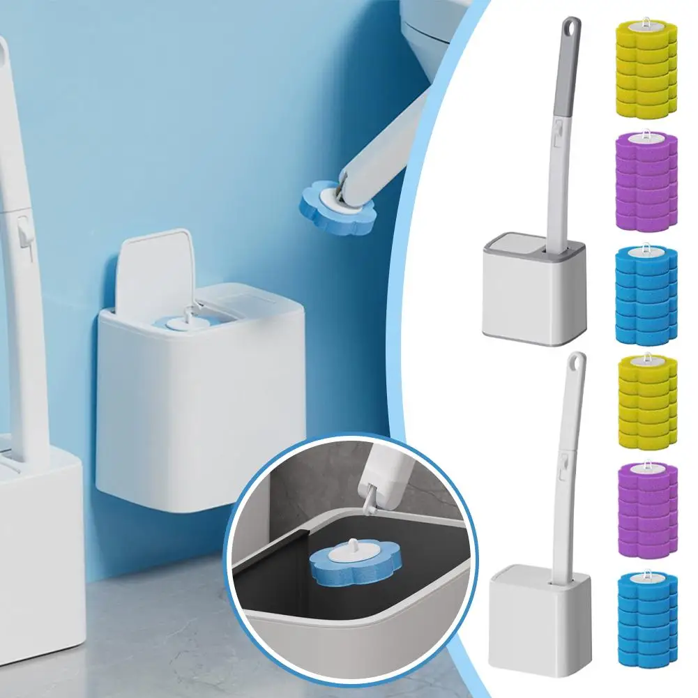Integrierte Toilettenbürste, effizientes Reinigungsdesign, Toilettenbürste mit Nachfüllungen, Toilettenreiniger, langer Griff, Wohnaccessoires ﻿
