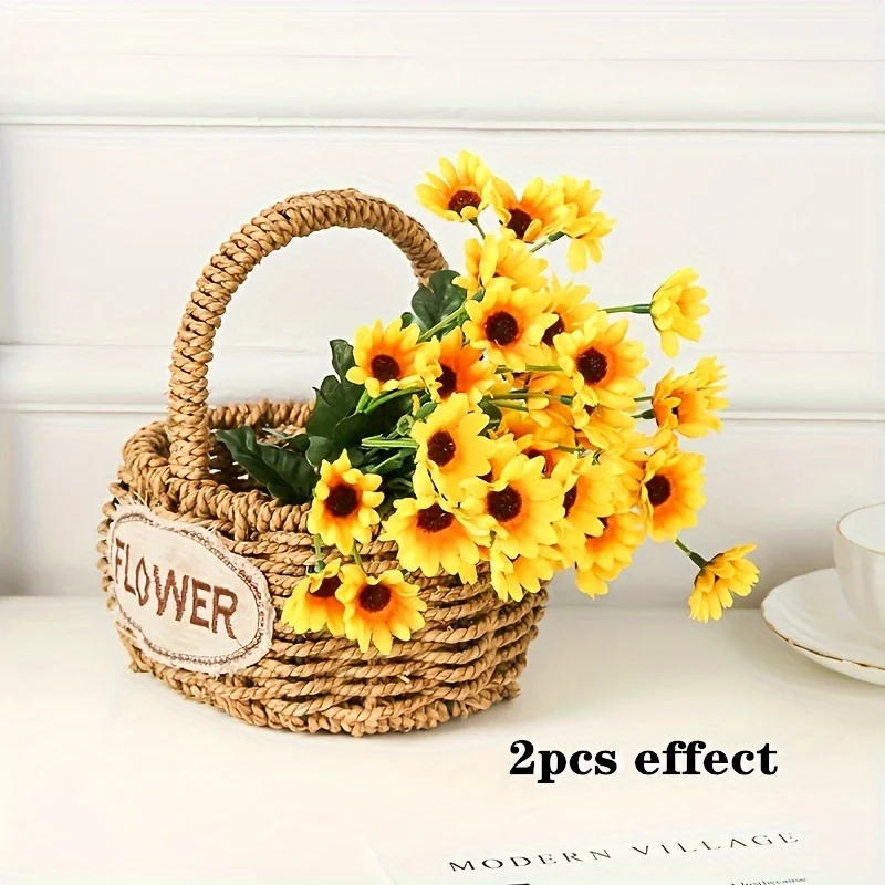 1 Bund, 24 Sonnenblumen-Simulationsblumen, Wohnzimmer-Dekorationsblumen, Party-Hochzeits-Dekorationsstrauß – Detail 6