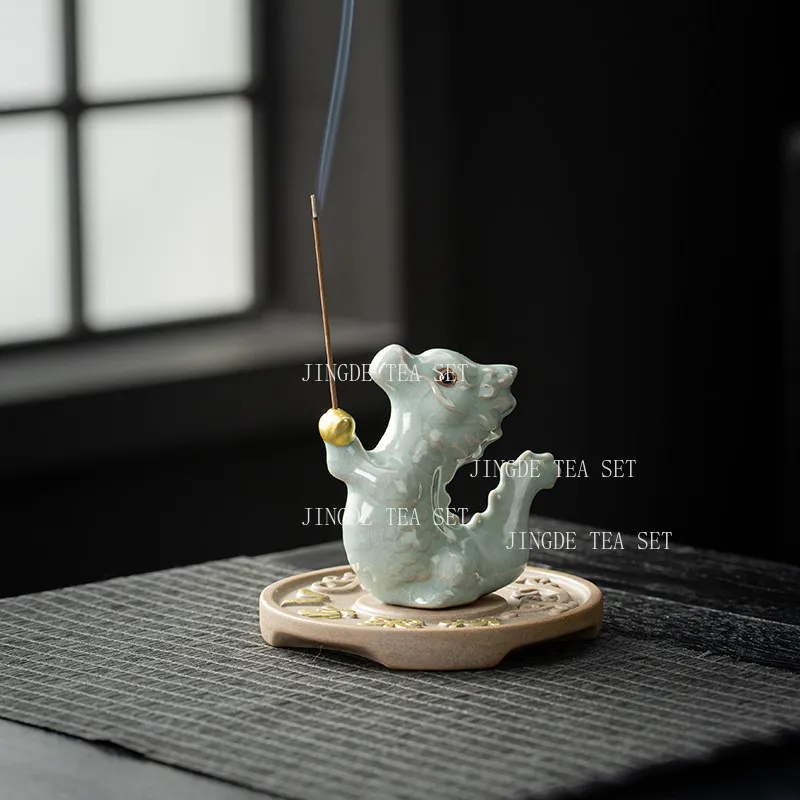 Little Azure Dragon Incense Holder Multi Functional Tea Pet Ceramic Tabletop Tea Game Home Mini Ornaments Chinese Handicrafts