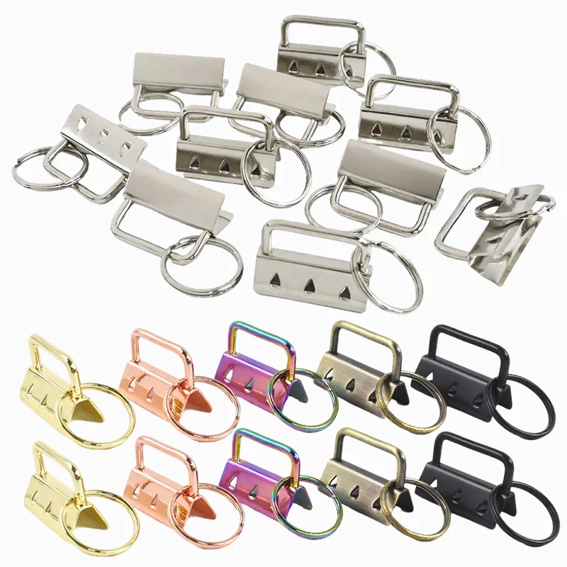 10/20/50Pcs Metal Webbing End Clips with Key Rings 20/25/32mm Strap Tail Clamps for Bags Belts Keychains DIY Craft Hardware