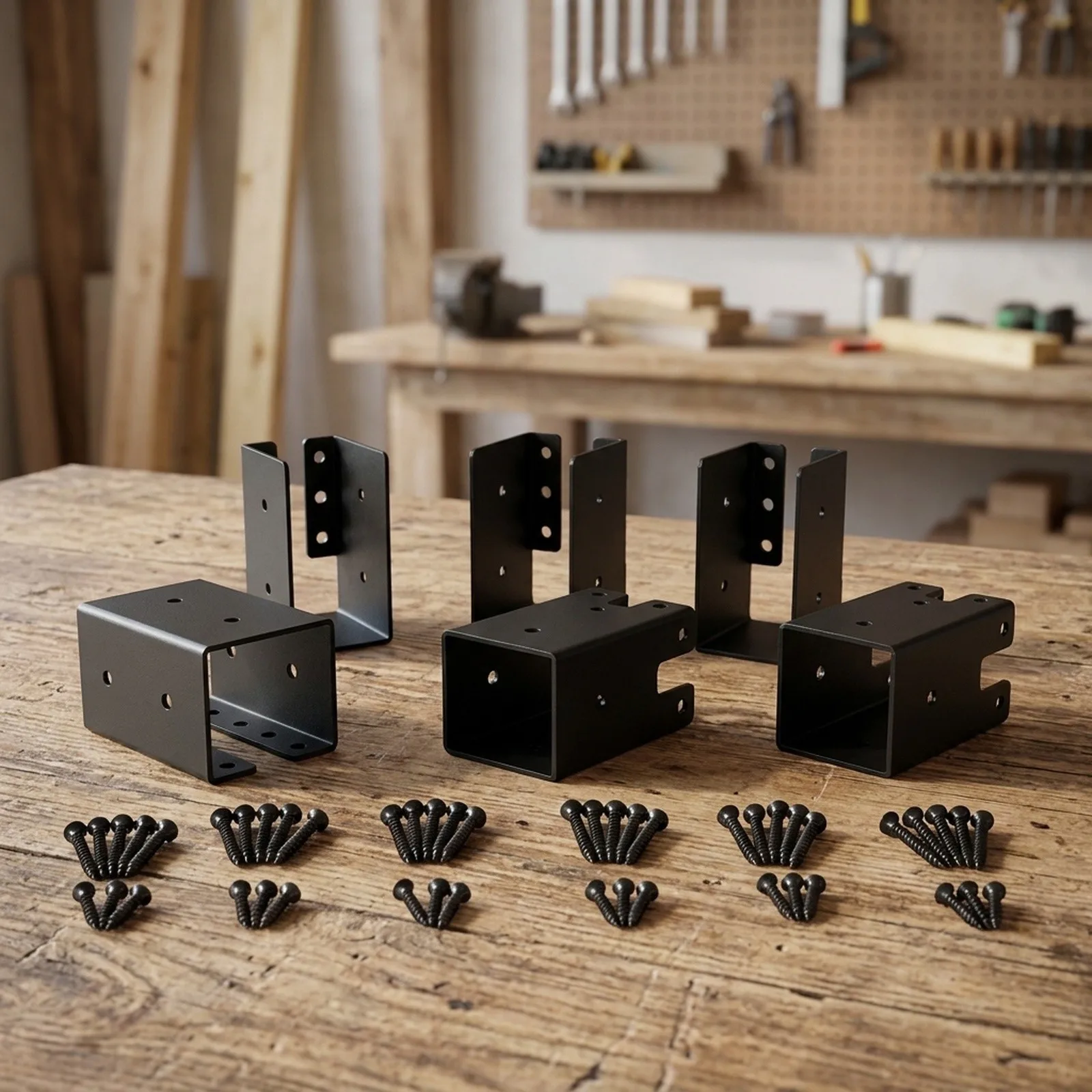 Wood Beam Support Joist Hanger Set Steel Concealed Connectors for Fence and Pergola Projects with Pre Drilled Holes