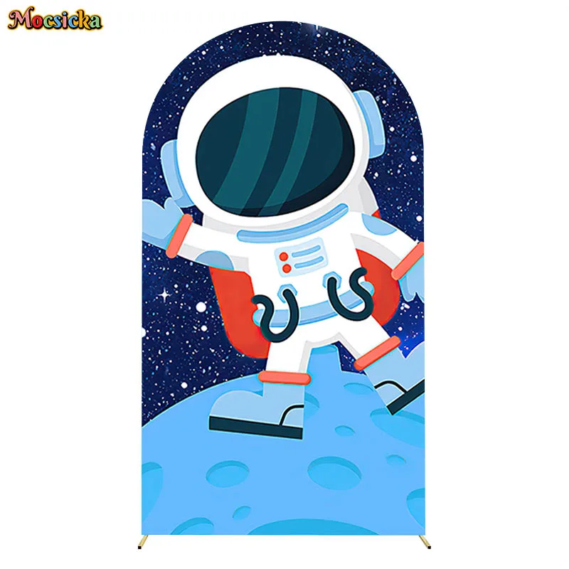 Outer Space Astronaut Arch Double-Sided Fitted Top Covers Galaxy Boy Birthday Baby Shower Backdrops Decor Background Photo Shoot