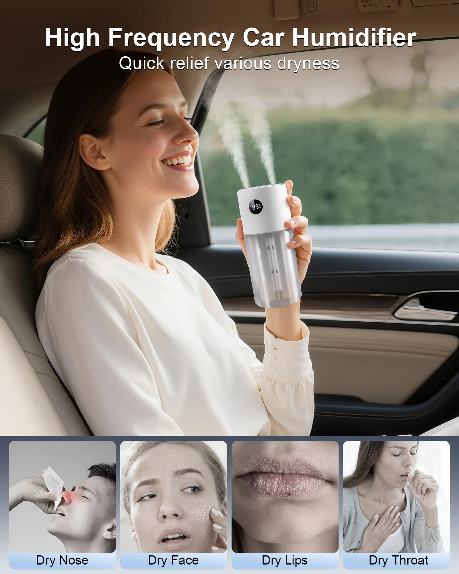Eary 500ml USB Mini Car Humidifier Aromatherapy Air Freshener for Essential Oils 3000mAh Portable Auto Home Bedroom Office Use