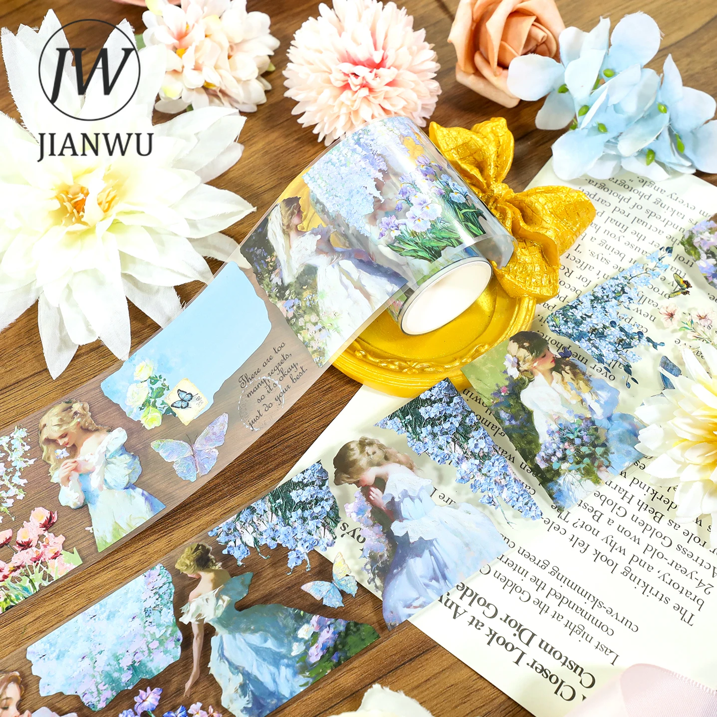 JIANWU60mm*200cm Vintage Butterfly Flower Character Landscape Material Collage Scrapbooking PET Tape Creative Journal Stationery