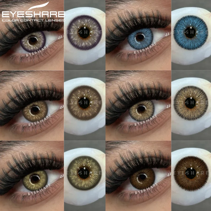EYESHARE Lentes de Contato Coloridas para Olhos 1 Par de Contatos Olhos Azuis Marrom Lentes de Contato Naturais de Alta Qualidade Lente de Alunos Cinza Anuais
