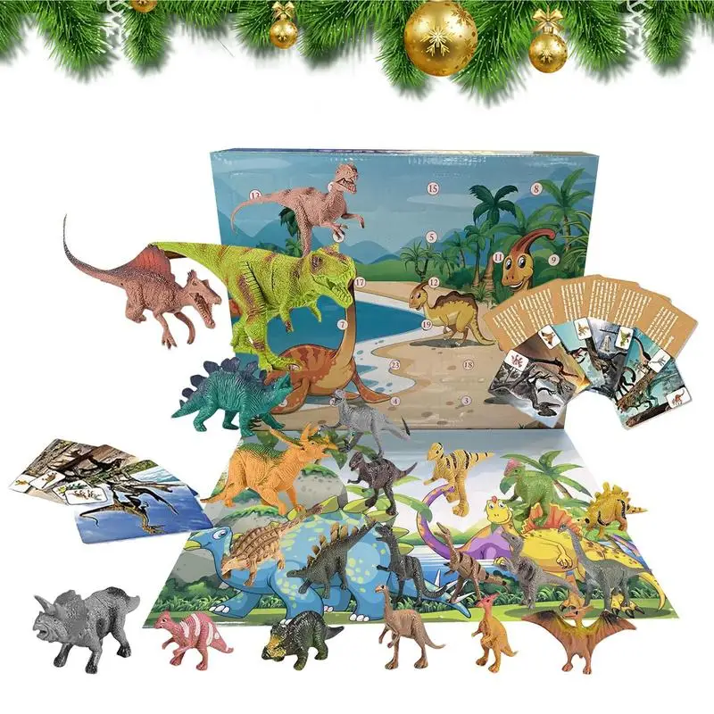 Christmas Countdown Calendar For Kids 2024 Advent Calendar include Toys 24 dinosaurs 12 identification cards 1carpet for kids