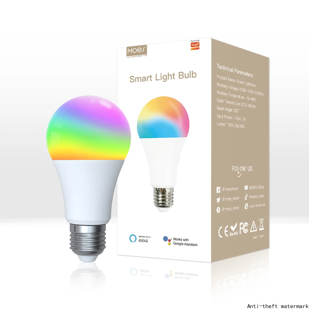 

Новинка 2026 года: Умная Wi-Fi LED-лампа с регулировкой яркости, 14 Вт, RGB, E27, изменение цвета, 2700K-6500K, совместима с Alexa и Google Home