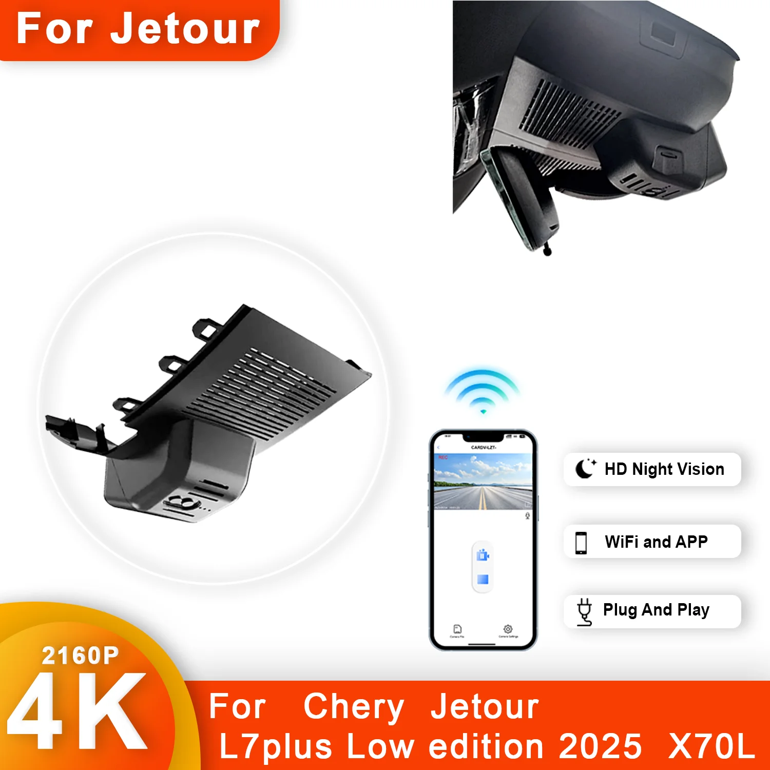 4K HD WIFi Plug and Play Car DVR Dash Cam For Chery Jetour Shanhai L7 PLUS Low edition Year model 2025 Jetour X70L DashCam APP