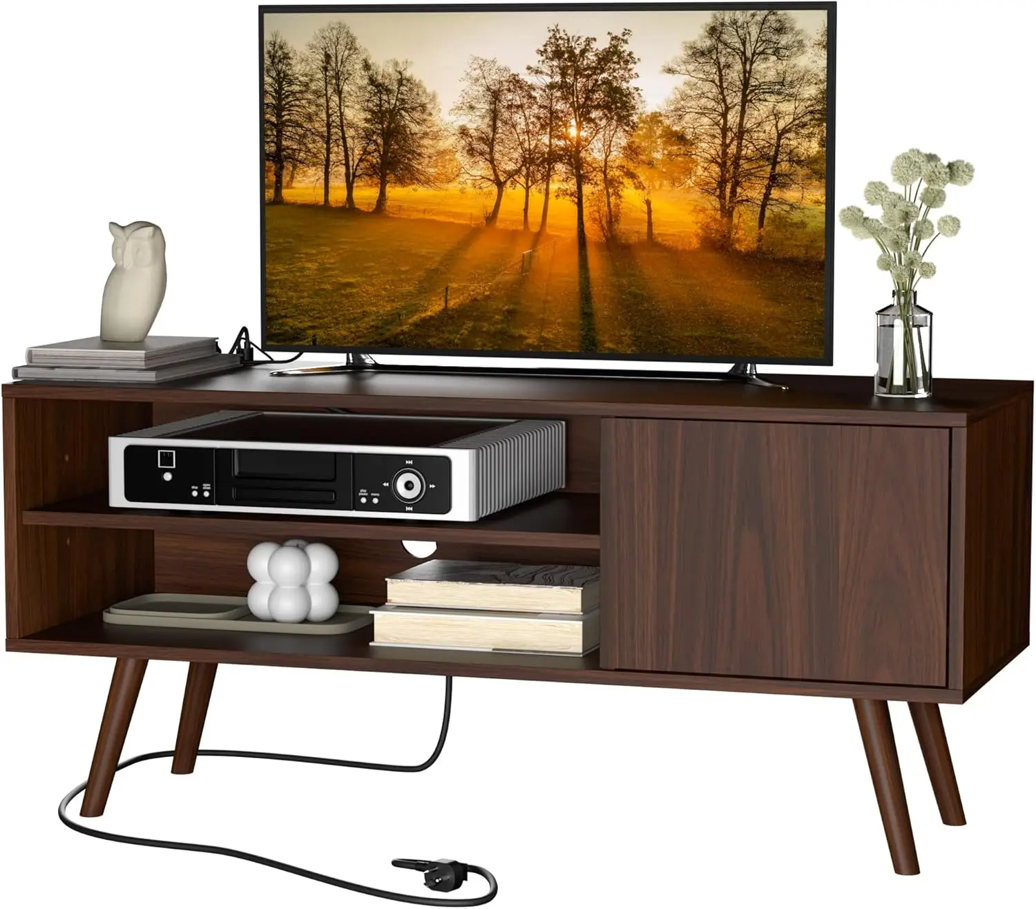 

TV Stand for 50 Inch TV, Mid Century Modern Entertainment Center with Storage Cabinet, TV Media Console for Living Room,