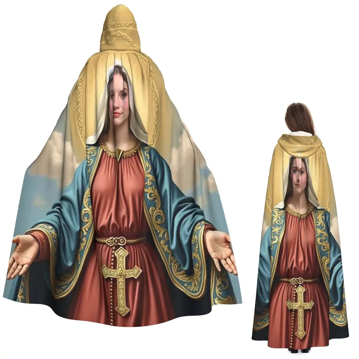 カトリック聖母マリアロングフード付きマント魔女中世コスチュームコスプレケープハロウィンヴァンパイア大人ユニセックス