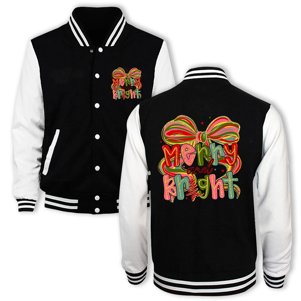 

Мужская куртка с принтом Merry And Bright Bow в стиле Харадзюку, свободный бейсбольный трикотаж, модная повседневная уличная одежда, удобные винтажные пальто унисекс