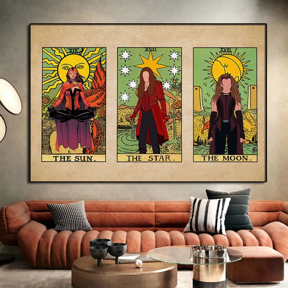 Disney Marvel Wanda Scarlet Witch Cards Retro Posters and Prints Moive Canvas Paintings on the Wall Art Pictures Home Decoration