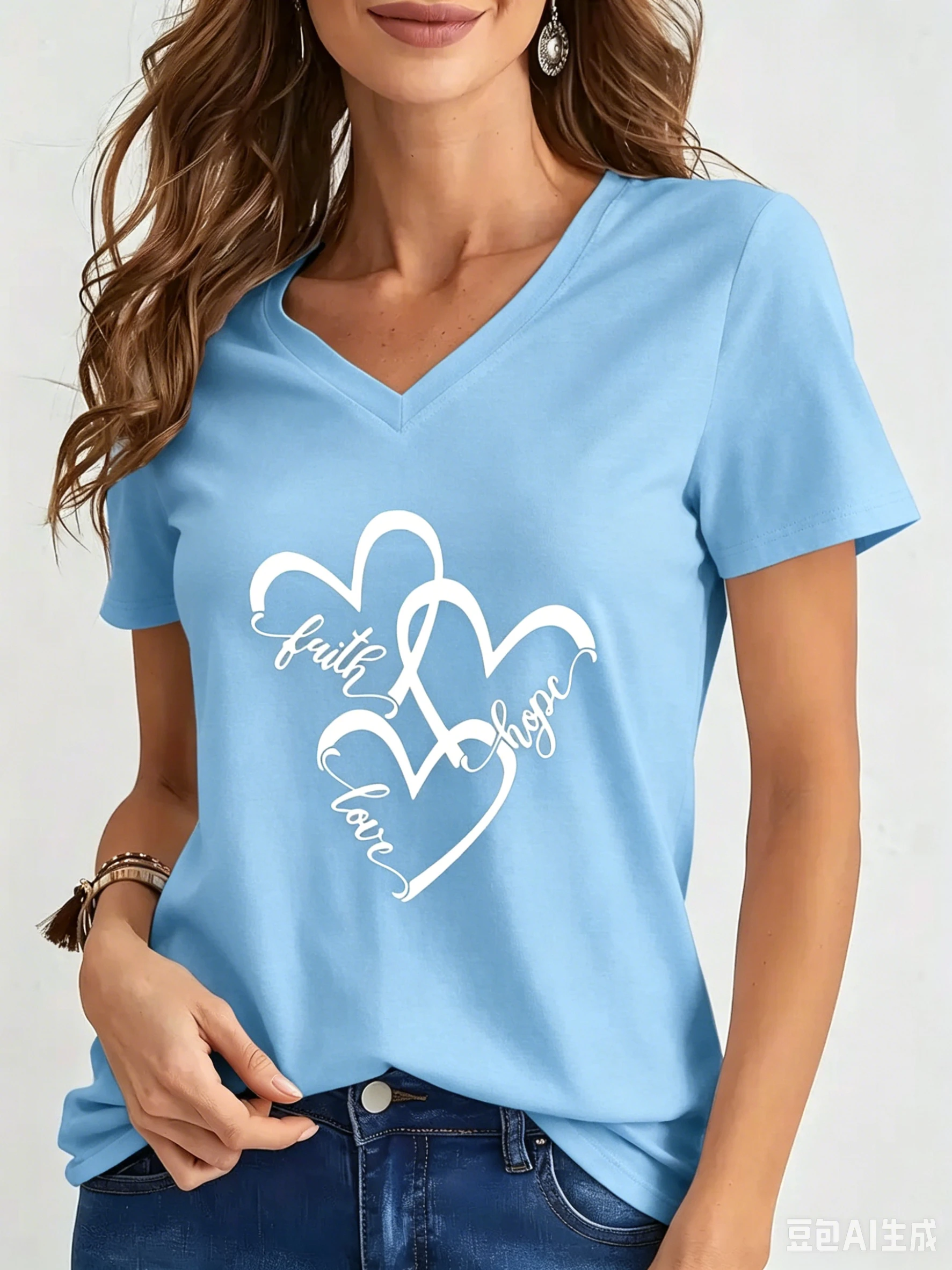 Funny Love 3D Print Women's T-Shirts Fashion V-neck Short Sleeve Tops Daily Casual Girl T shirt Summer Loose Tee Ladies Clothing view 6