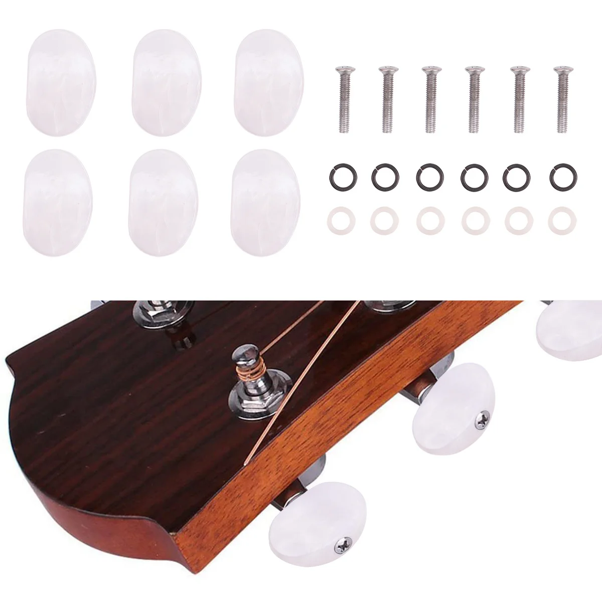 

6Pcs Universal Guitar Tuning Peg Caps Buttons Knobs for Classical Acoustic Guitars with 12 Ferrules 6 Screws Easy Installation