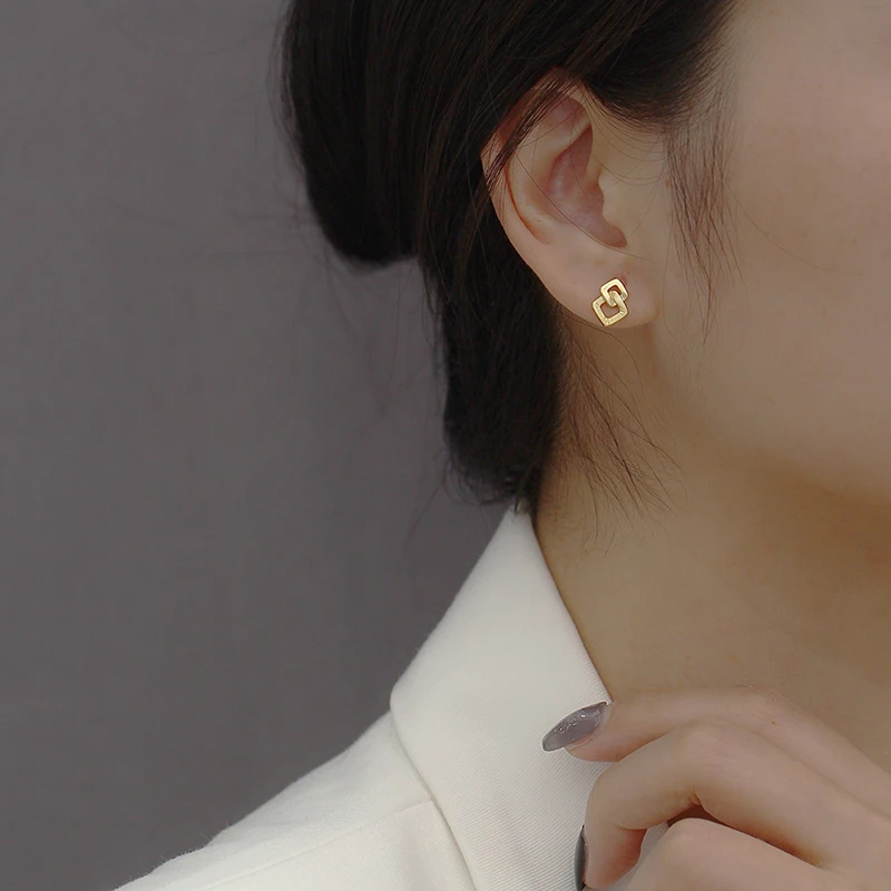 WANTME 925 فضة موضة بسيطة الفرنسية هندسية صغيرة وأقراط للنساء بيان الذهب Pendientes مجوهرات الحفلات #4