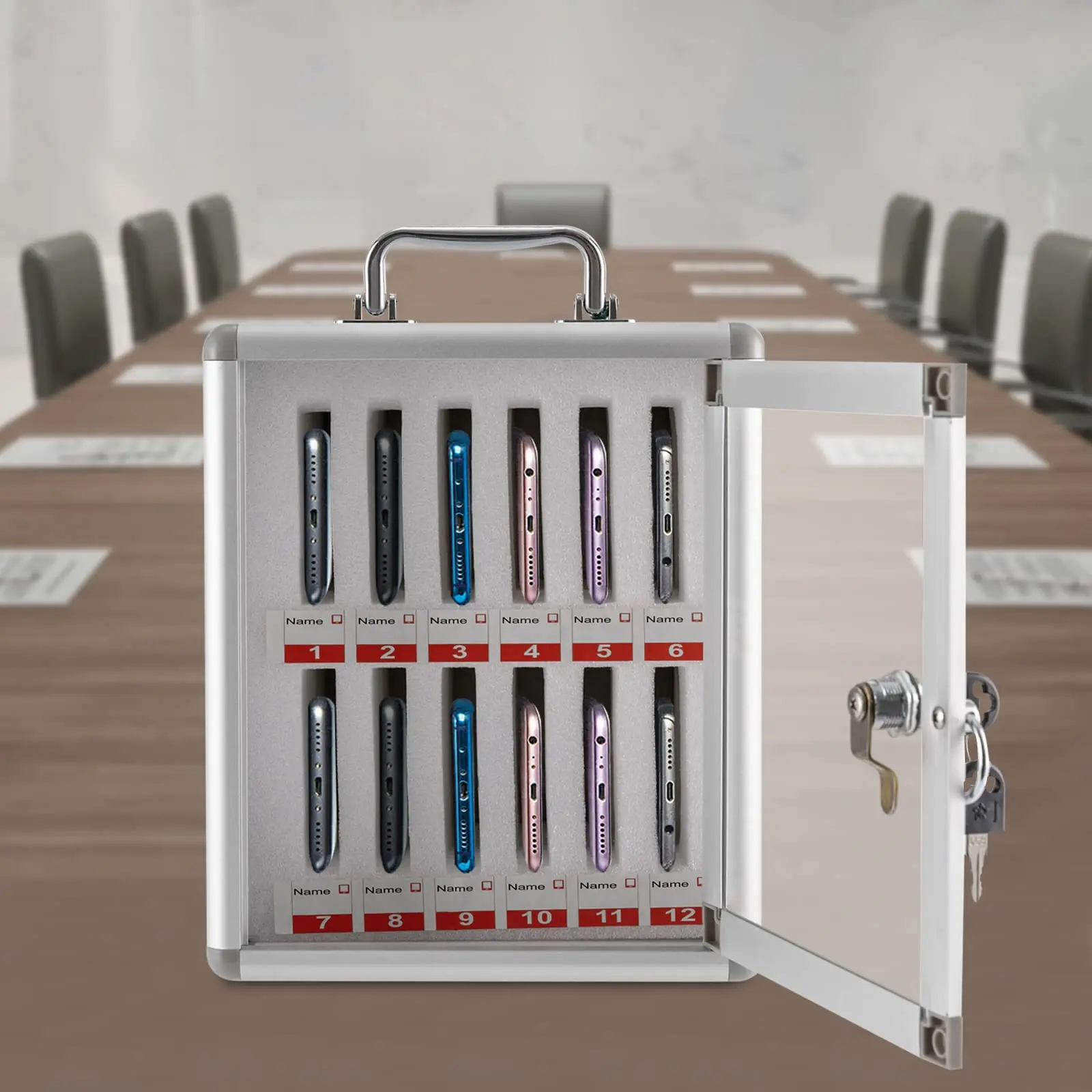 Aluminum Alloy Lock Box - Cell Phone Storage Cabinet with Safety Lock - Wall Cellphone Locker for Classroom - 12 Slots (Style 2)