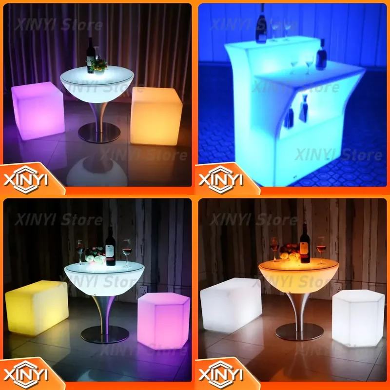 for LED Outdoor Furniture for Nightclub Modern RGB 16 Colors Light Up Plastic Bar Table Set Patio Garden Party Decor